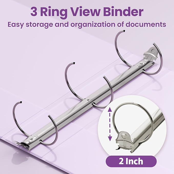SUNEE 3 Ring Binder 2 Inch 1 Pack, Clear View Binder Three Ring PVC-Free (Fit 8.5x11 Inches) for School or Office Supplies, Purple