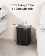 Cesun Small Bathroom Trash Can with Lid-1.3 Gal, Outdoor Stainless Steel Garbage Can for Dog Poop with Anti-Slip Base, for Bathroom, Bedroom, Office, RV, Living Room, Black