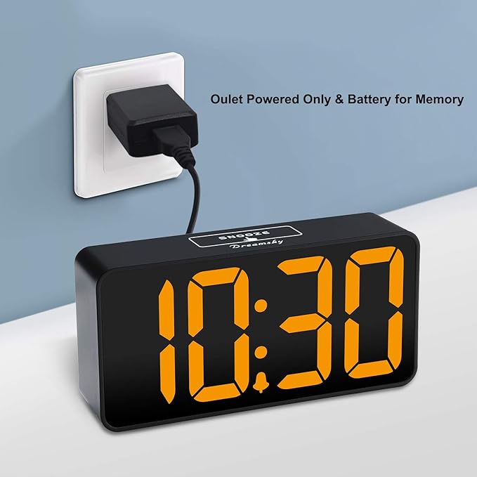 DreamSky Small Digital Alarm Clock for Bedroom, Large Big Numbers Display with Brightness Dimmer, Electric Bedside Desk Clock with USB Charging Port, Adjustable Alarm Volume, USB-C Adapter Powered