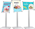 STANDNEE Heavy-duty Poster Stand Holder 11"x 17" Pedestal Floor Standing Sign Holder Vertical and Horizontal View Sign Display, Aluminum Snap Open Frame with Safety Corner, Silver (3 Packs)
