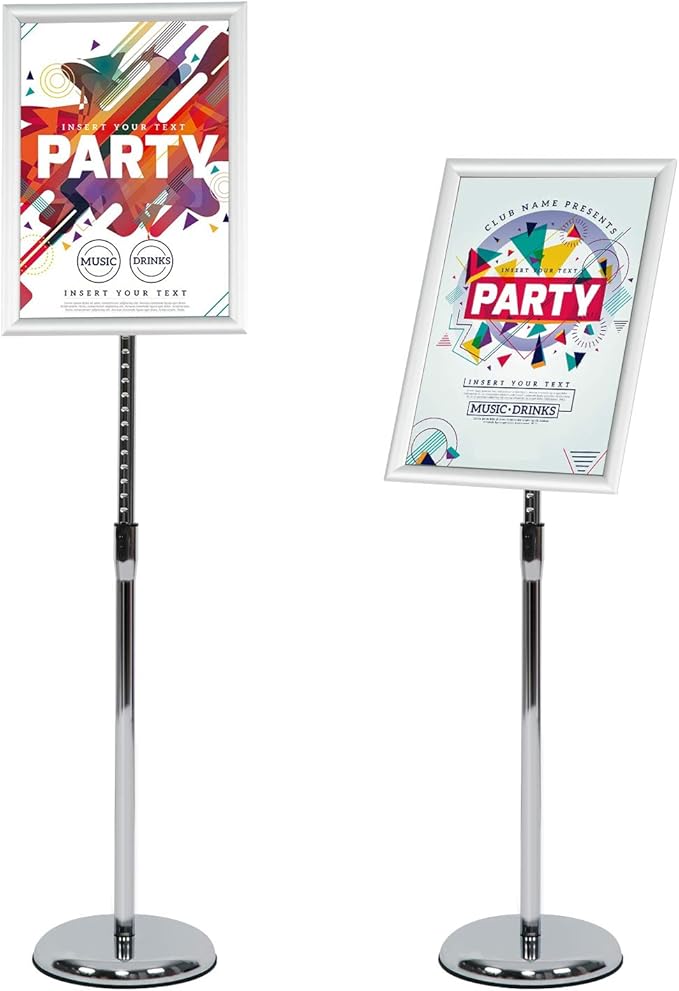 VAIIGO Pedestal Poster Stand, Adjustable Aluminum 11 x 17 Floor Standing Holder for Vertical and Horizontal View Sign Display, Silver