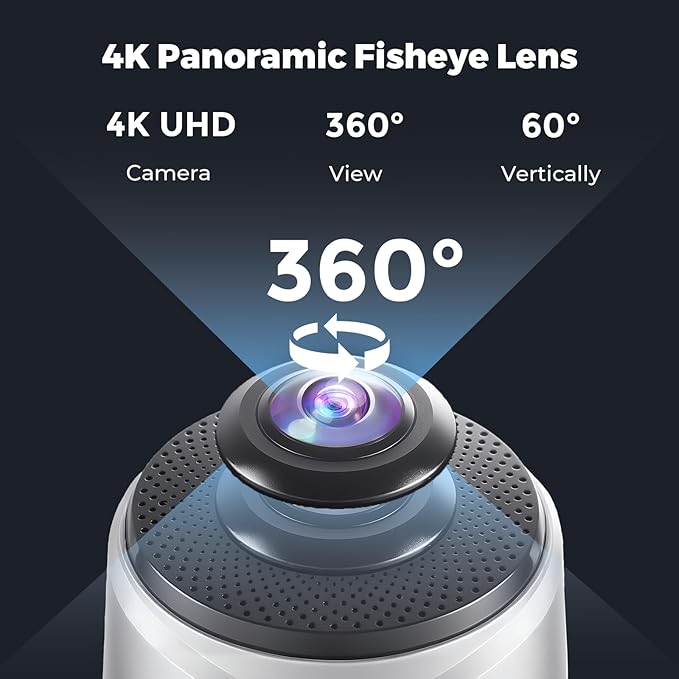 COOLPO Camera 360, 4K Video Conference Room Camera System, Webcam, AI Driven Speaker Tracking, Noise Cancellation, Works with Zoom, Google Meet, Teams and More, 15 ft Mic Pickup, PANA 5ft USB Cable