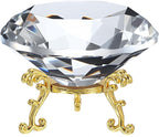 PATIKIL Diamond Crystal Paperweight, 100mm / 3.94" Crystal Paperweight Paper Weight with Gold 25 Metal Base for Home Office Desktop Table Decor Wedding Party Ornaments, Clear