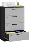 MIIIKO 4 Drawer Lateral Filing Cabinet with Lock, Metal File Cabinet 35.4" Wide, Home Office Locking Filing Cabinets for Legal Letter File Folders…