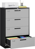 MIIIKO 4 Drawer Lateral Filing Cabinet with Lock, Metal File Cabinet 35.4" Wide, Home Office Locking Filing Cabinets for Legal Letter File Folders…