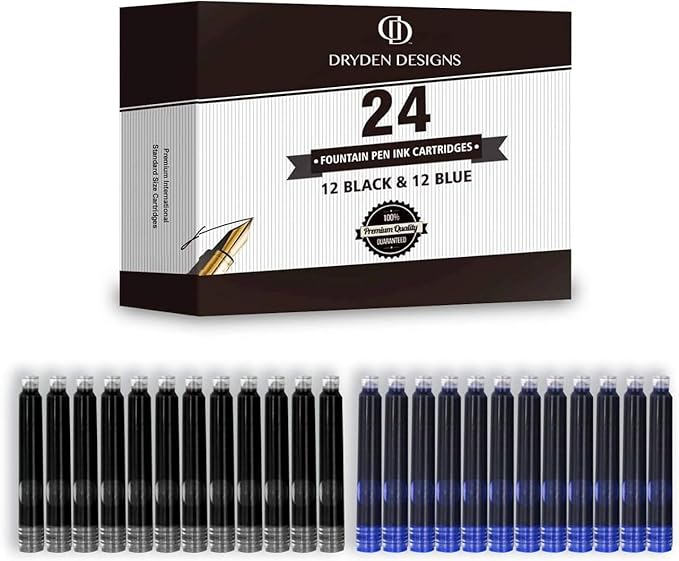 Dryden Designs Fountain Pen - Medium and Fine Nibs | Includes 24 Ink Cartridges and Ink Refill Converter | Consistent Writing, Smooth Flow - Luscious Pink