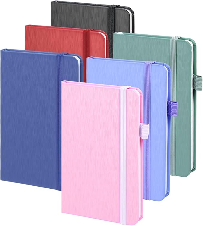 ONAVIA A6 Pocket Notebook Lined Journals, Small Journaling Notebooks, 160 Pages Hardcover Mini Notepad for Writing, Work, School and Note Taking with Pen Holder, 3.5" x 5.7", 6 Pack (Assorted Color)