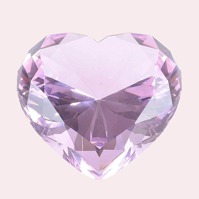 Zoogamo 3” / 80 mm Light Pink Diamond Heart Shaped Glass Crystal Paperweight – Home Office Decor & Valentine's Day Gift Wedding Favors Centerpieces Decoration with Gift Box