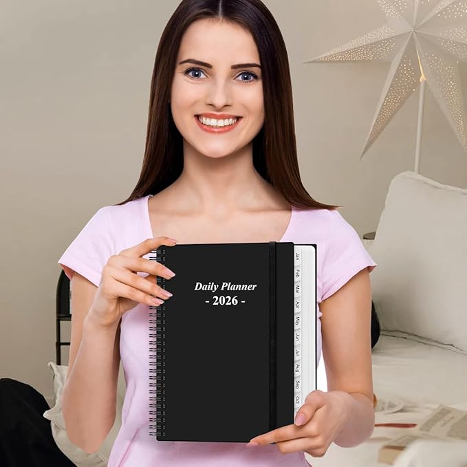 Daily Planner 2026 Full Page Per Day- 2026 Daily & Monthly Planner from January 2026 to December 2026, Day Planner 2026 with 12 Months Tabs, 8.5" x 11", Black