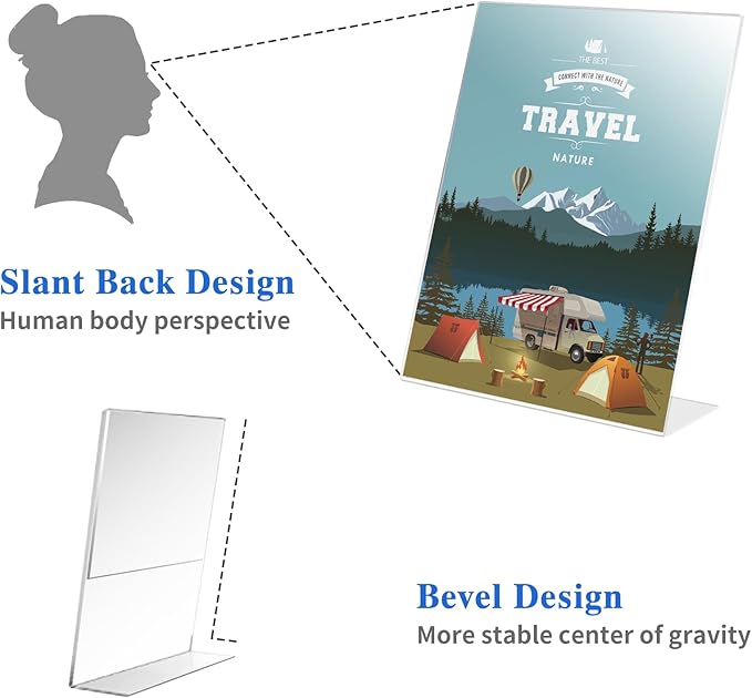 WAEFNO 18 Pack Acrylic Sign Display Stand 8.5 X 11, L Shape Clear Plastic Sign Frame, Picture Photo Frame, Flyer Document Paper Holder for Office Desktop