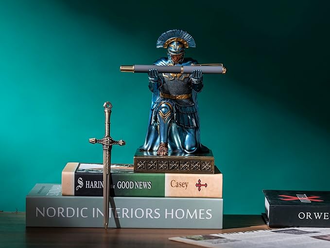 HDMbigmi Centurion Cloak Warrior Knight Pen Holder Mobile Phone Stand Desk Organizers and Accessories as Gift for Office and Home (Blue)