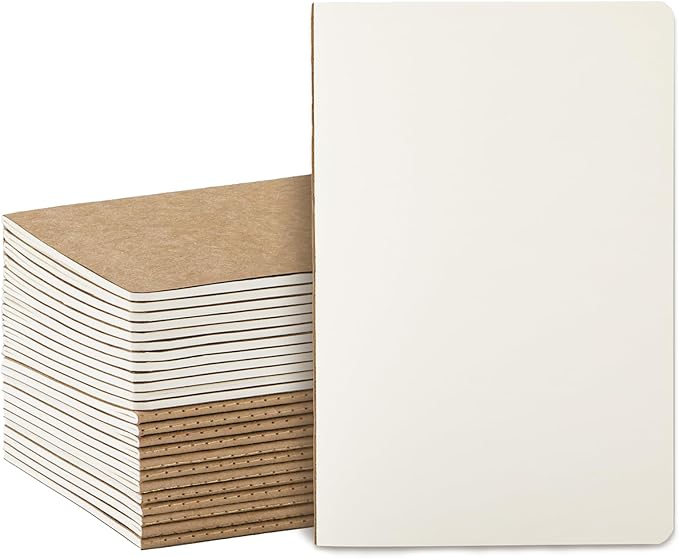 Foliom 24 Pack Kraft Notebooks Bulk A5, 60 Pages Blank Unlined Journals, 8.3x5.5 Inches, Natural Kraft Cover Composition Notebooks for School Office Students Artists