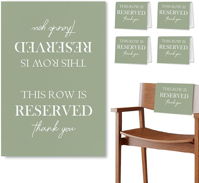 ChissNook Reserved Seating Chair Signs, This Row Is Reserved Pew Cloths Seating Placeholder for Church Pews, Sage Green Wedding Decorations for Reception Parties Event (Sage Green, 4 PCS)