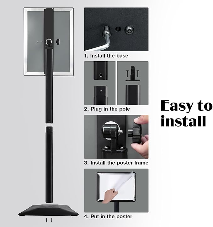 Golemas Sign Stand for Display, 11lbs Integrated Rod Heavy Duty Pedestal Floor Signage Stand Holder, for Outdoor or Indoor Advertising (8.5 x 11, Black)