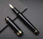 xixixiaozhu Metal Big Fountain Pen, Medium Nib 0.7mm, Includes Ink Converter & 5 Cartridges, Glossy Piano Painted Finish (Black)