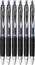 Advantage Gifts Signo 207 Roller Ball Retractable Gel Pens, Medium Point (0.7mm), Black Ink, 6 Count, Bundle with Plastic Reusable Pouch