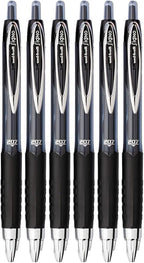 Advantage Gifts Signo 207 Roller Ball Retractable Gel Pens, Medium Point (0.7mm), Black Ink, 6 Count, Bundle with Plastic Reusable Pouch