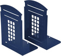 MerryNine 2 Pack Book Ends, Metal Bookends for Shelves, Telephone Booth Decorative Bookends, Non Skid Heavy Bookends, Book, Magazine or CD Organizers for Home and Office (Blue-2pcs)