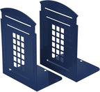 MerryNine 2 Pack Book Ends, Metal Bookends for Shelves, Telephone Booth Decorative Bookends, Non Skid Heavy Bookends, Book, Magazine or CD Organizers for Home and Office (Blue-2pcs)