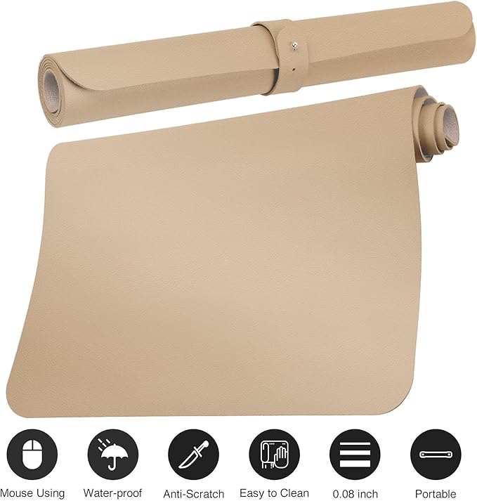 Boutilon Leather Desk Pad Protector,Non-Slip Mouse Pad,Laptop Desk Pad,Office Mouse Mat,Waterproof Leather Desk Blotter,Desk Writing Pad for Office and Home (S-Beige,24"x 14")