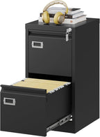 Fesbos 2 Drawers Vertical File Cabinets - 17.8" Deep Lockable Filing Cabinet - Black Metal Storage Cabinets for Home Office to Hanging Files Letter/Legal/F4/A4 Size