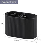 MEIBOOCH PU Leather Pen Holder for Desk, Small Remote Control Holder Pencil Cup Multifunctional Desktop Organizer Caddy for Home School Office Desk Accessories - 2 Compartments (Black Ribbed Texture)