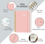 2026 Planner - Planner 2026 from January 2026 - December 2026, Weekly & Monthly Planner Spiral Bound with 12 Monthly Tabs, Inner Pocket, 6.4" x 8.5", Pink-E