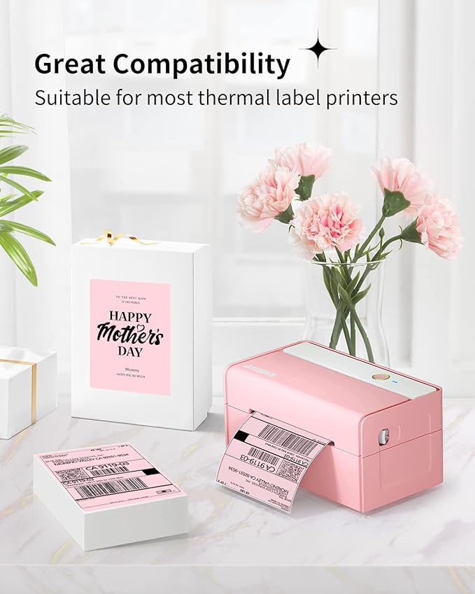 JADENS 4X6 Thermal Direct Shipping Label Compatible with JADENS MUNBYN, IDPRT, Rollo, Postage Label Paper for Small Businesses, 250 Labels/Pack, Pink