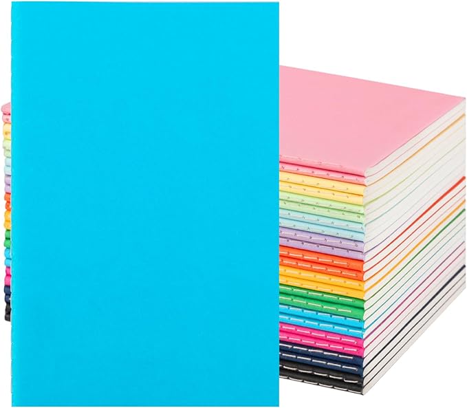 ALKALO 24 Pack Colorful Lined Notebooks for Writing, Journals Bulk, A5 Composition Books, 8.3x5.5 Inch, 60 Pages, 30 Sheets Sketchbooks for Office School Travel Supplies (Lined-24 pack, 12 Colors)