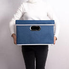 PRANDOM Foldable Storage Bin with Lid [5-Pack] Linen Fabric Decorative Storage Box Organizer Container Basket Cube with Handles Divider for Closet Office Living Room Royal Blue(14.9x9.8x9.8)