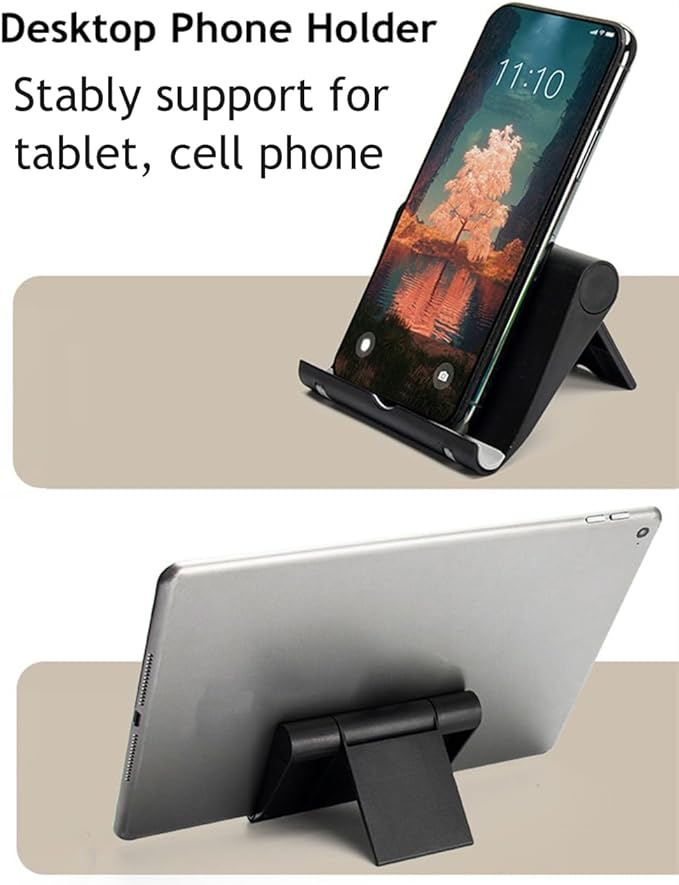 JUSDIQIR Cell Phone Stand for Desk Foldable Cell Phone Holder Desk Tablet Holder Mobile Phone Dock, Multi-Angle Universal Adjustable Tablet Dock (Black)