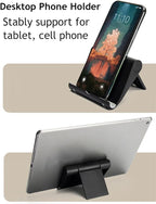 JUSDIQIR Cell Phone Stand for Desk Foldable Cell Phone Holder Desk Tablet Holder Mobile Phone Dock, Multi-Angle Universal Adjustable Tablet Dock (Black)