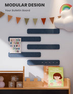 Fluxynara Cork Board Alternative Felt Strip Board 5-Pack 13"x2", Office Pin Board with 35 Push Pins, Adhesive Install for Bedroom Door & Home Office(Denim Blue)