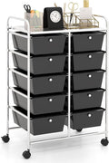 HAPPYGRILL 10-Drawer Rolling Storage Cart, Storage Organizer Cart with Lockable Wheels, Beauty Salon Movable Utility Cart for School, Office, Home, (Black)