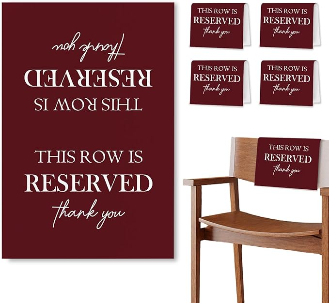 ChissNook Reserved Seating Chair Signs, This Row Is Reserved Pew Cloths Seating Placeholder for Church Pews, Burgundy Wedding Decorations for Reception Parties Celebrations Event (Burgundy, 4 PCS)