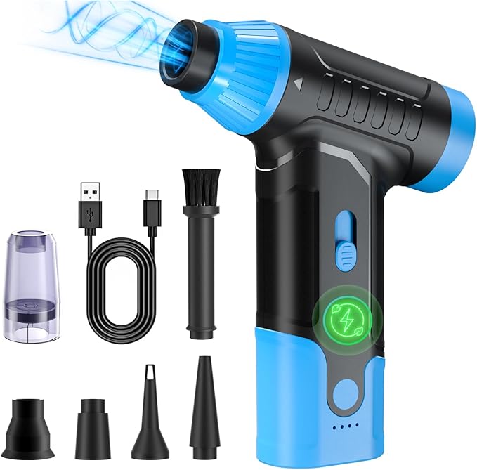 Electric Compressed Air Duster - Electric Air Duster for PC, Rechargeable Mini Blower 150,000 RPM Cordless Vacuum for Cleaning Keyboards, Computers and Cars (Blue)