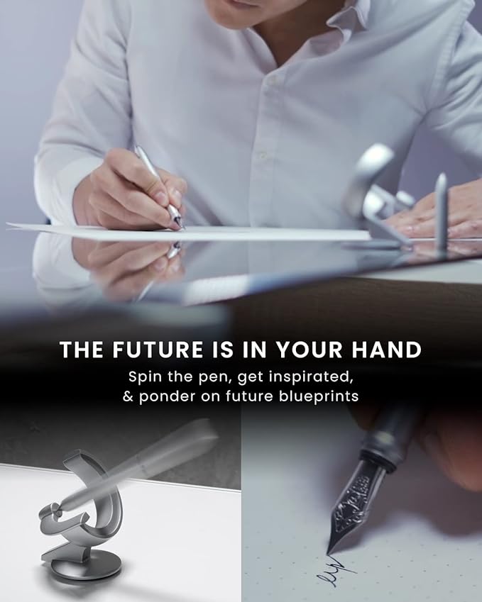 novium Hoverpen Future - Luxury Fountain Pen & Rollerball Pen All-In Gift Box, Schmidt Nib (Fine), Converter, Extra Refill, Aerospace Metal, Best Pen Gift Set for Men & Women (Deep Black)