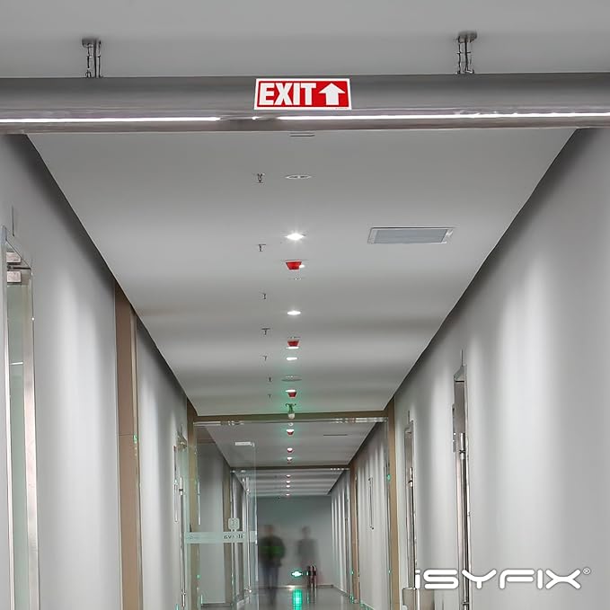 iSYFIX Exit Signs Stickers 2 Pack 12x4 Inch - Laminated Premium Vinyl Directional Up Arrow Signs for Buildings, Office, Workplace, Stores, Schools, Theaters, Parking, Restaurants, Factories