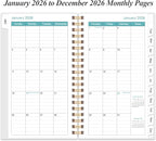 2026 Pocket Planner/Calendar - 2026 Planner from January 2026 - December 2026, Planner 2026 with 12 Tabs, Twin-Wire Binding, Inner Pocket, 3.75" x 6.75, Rose Leaf