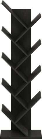 Furinno TREE Book Shelf, 9-Tier Bookshelf, Tree Bookcase with Angled Open Shelf, 8.4" x 15.7" x 50.9", for Room Decor, for Living Room, Bedroom, Home Office, Espresso