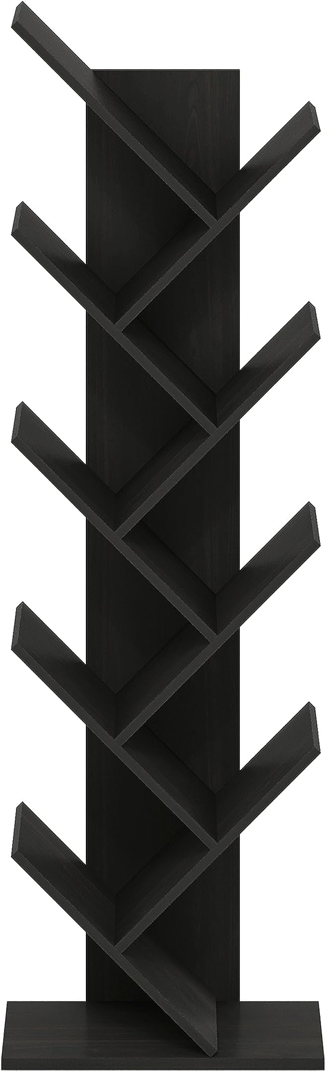 Furinno TREE Book Shelf, 9-Tier Bookshelf, Tree Bookcase with Angled Open Shelf, 8.4" x 15.7" x 50.9", for Room Decor, for Living Room, Bedroom, Home Office, Espresso