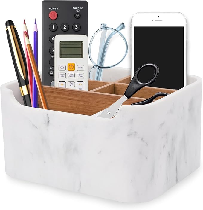 SZYRL Desk Organizers, Marble Remote Holders for Table, Modern Office Controller Pen Phone Holder Organizer, Stylish Caddy and Storage Accessories for Bedside Nightstand Desktop Coffee Table