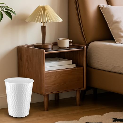 Monarch Abode Metal Bathroom Trash Can – Waste Basket for Bedroom, Office Desk, & Dorm, Hand Hammered, Durable Decorative White Small Trash Can Bathroom Garbage Bin Wastebasket