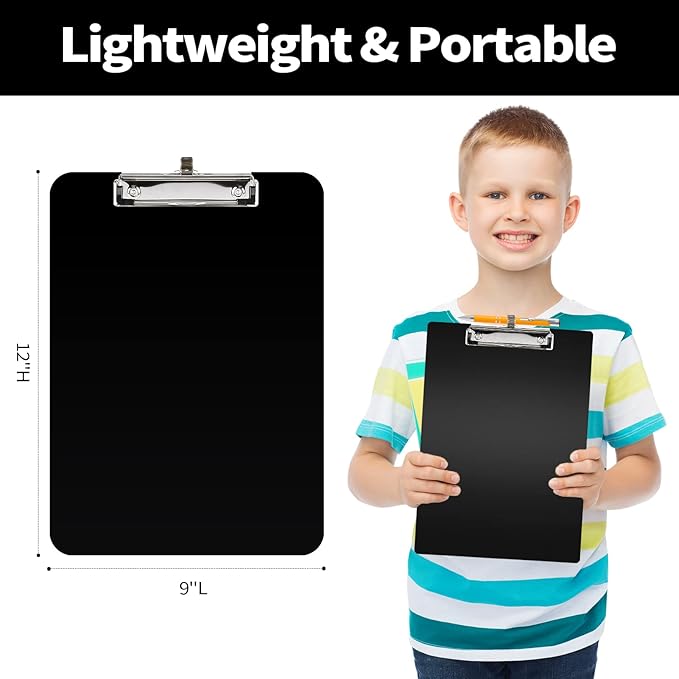 Sooez Plastic Clipboard with Pen Holder, [10% Thicker] Clip Boards 8.5x11 with Low Profile Clip, Cute Hanging Clipboard, Standard Letter Size A4 for Women Teacher, Office & School Supplies, Black