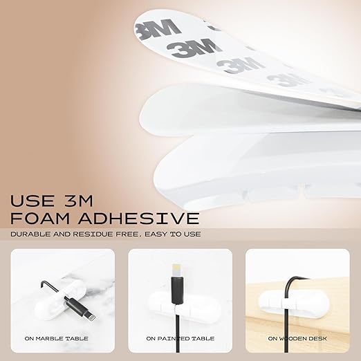 Apromisith USB Cable Organizer Clips Cord Holder,10 Packs (3-5-7-Slots) White Self Adhesive Desk Cord Cable Management