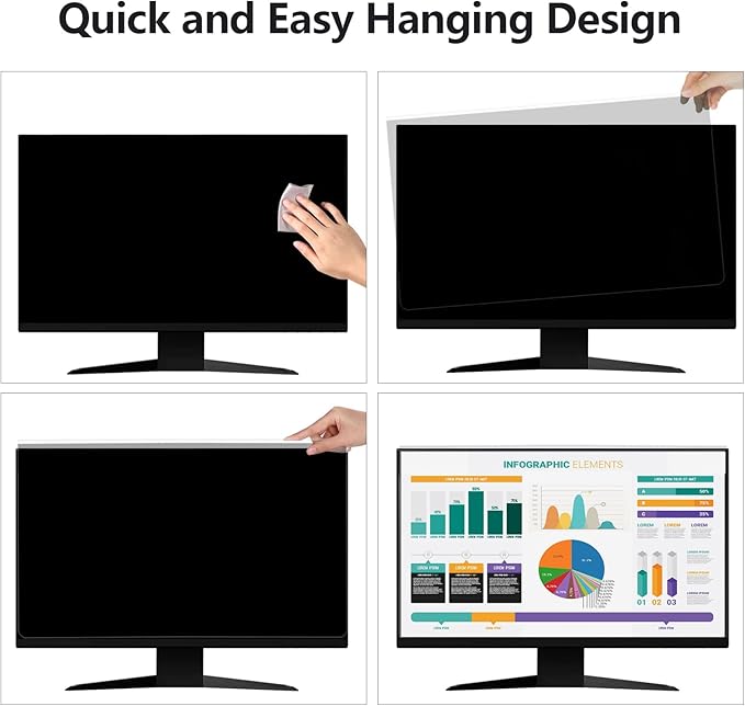 【2 Pack】 Computer Privacy Screen Protector for 20-22 Inches - 16:9/16:10 Aspect Ratio Monitor Anti Blue Light Widescreen Filter Hanging Type Easy Installation Shield for Desktop Computer