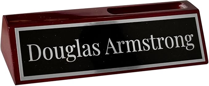 Custom Desk Wedge Name Plate - Personalized Titles and Styles (2x8 Inch, Red Piano Finish w/Name Plate)