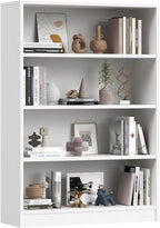 Farini 48 Inch Tall 4-Shelf Bookcase, Wood Bookshelf Storage Organizer Adjustable Shelf for Home Office, Study Room, Easy Assembly,White