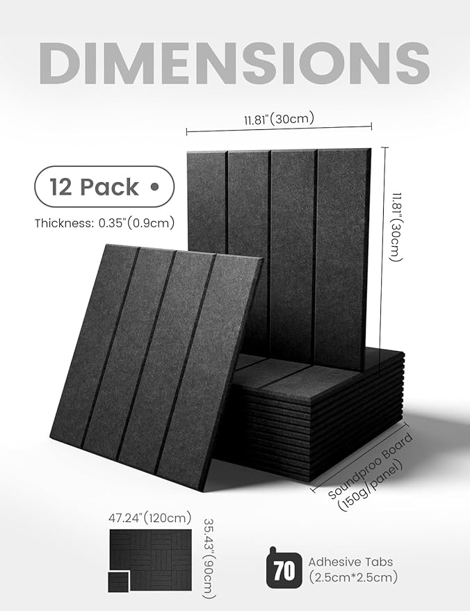 Fluxynara Felt Bulletin Board Tiles Large 48"x36"Cork Board Alternative-12 Pack with 70 Adhesive Tabs, Thick Slat Wall Panels for Office Decor, Push Pin Board Wall Organizer Alternative-Charcoal Gray