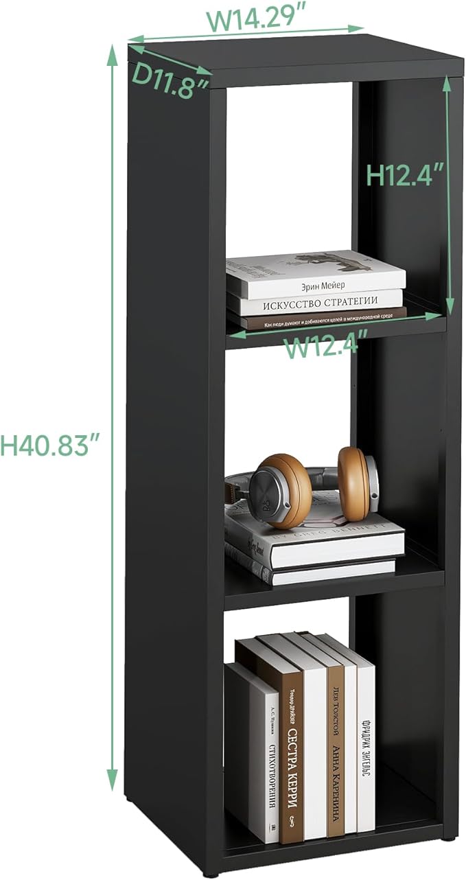 IRONMIX Metal 3 Cube Storage Organizer, Short Black Bookshelf with Storage Cabinet, Narrow Nightstands, Modern Cube Storage Shelf Slim Bedside Table for Small Places, Living Room, 15 min Assembly